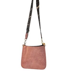 Mauve Pink Vegan Leather Crossbody Bag Leopard Print Guitar Strap Messenger Bag